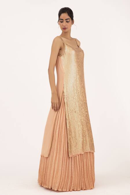 Shop_Nakul Sen_Pink Chiffon Floral Mandarin Collar Embroidered Jacket Lehenga Set_Online_at_Aza_Fashions