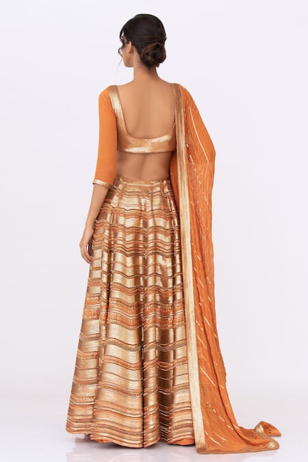 Shop Nakul Sen Orange Chiffon Sequin Round Embroidered Lehenga Set at Aza Fashions Shop_Nakul Sen_Orange Chiffon Sequin Round Embroidered Lehenga Set _at_Aza_Fashions
