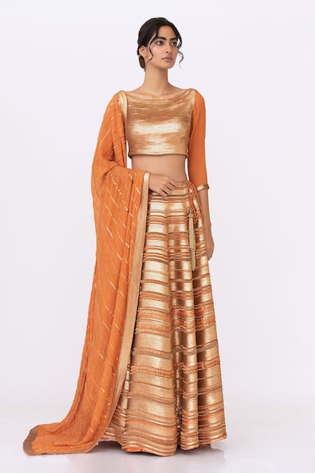 Buy Nakul Sen Orange Chiffon Sequin Round Embroidered Lehenga Set Online at Aza Fashions Buy_Nakul Sen_Orange Chiffon Sequin Round Embroidered Lehenga Set _Online_at_Aza_Fashions
