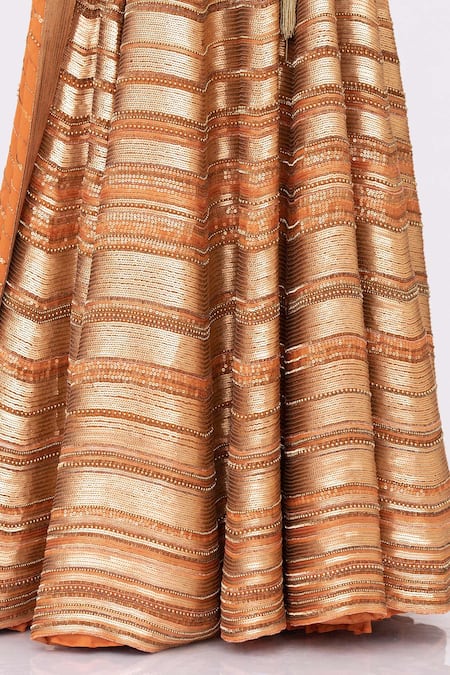 Shop Nakul Sen Orange Chiffon Sequin Round Embroidered Lehenga Set Online at Aza Fashions Shop_Nakul Sen_Orange Chiffon Sequin Round Embroidered Lehenga Set _Online_at_Aza_Fashions