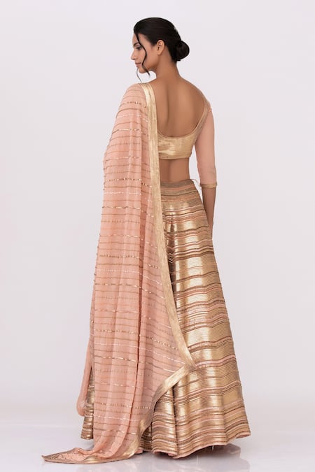 Shop_Nakul Sen_Pink Chiffon Sequin Round Embroidered Lehenga Set _at_Aza_Fashions