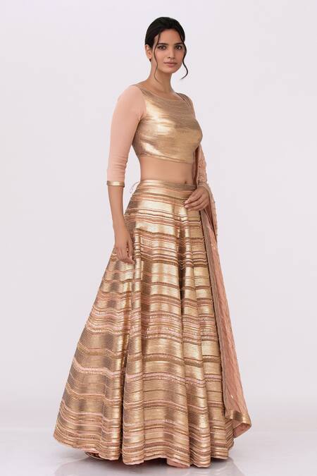 Nakul Sen_Pink Chiffon Sequin Round Embroidered Lehenga Set _Online_at_Aza_Fashions