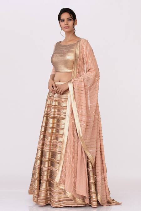 Buy_Nakul Sen_Pink Chiffon Sequin Round Embroidered Lehenga Set _Online_at_Aza_Fashions