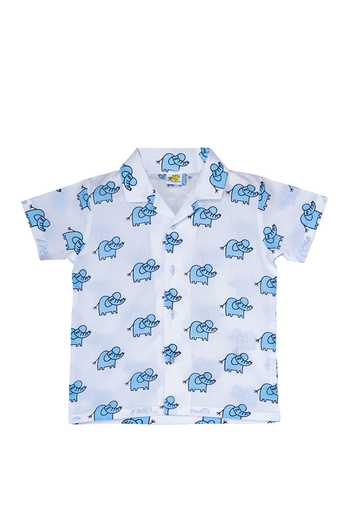 Little Stars Blue Cotton Elephant Print Night Suit Set Online at Aza Fashions Little Stars_Blue Cotton Elephant Print Night Suit Set _Online_at_Aza_Fashions