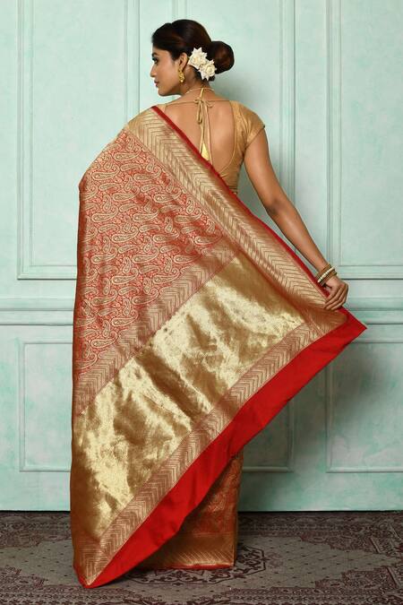 Samyukta Singhania Maroon Floral Woven Banarasi Saree 