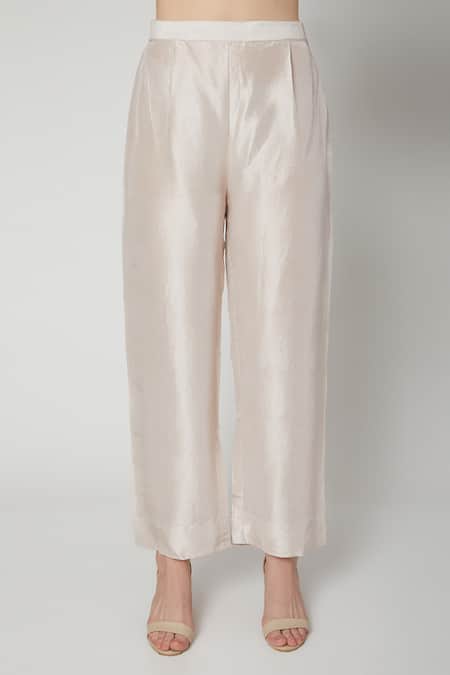 Shop_Nadima Saqib_Beige Habutai , Organza Round Embroidered Kurta Set _Online_at_Aza_Fashions