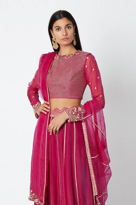 Nadima Saqib_Pink Organza, Pure Round Embroidered Bridal Lehenga Set _Online_at_Aza_Fashions
