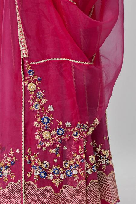 Shop_Nadima Saqib_Pink Organza, Pure Round Embroidered Bridal Lehenga Set _Online_at_Aza_Fashions