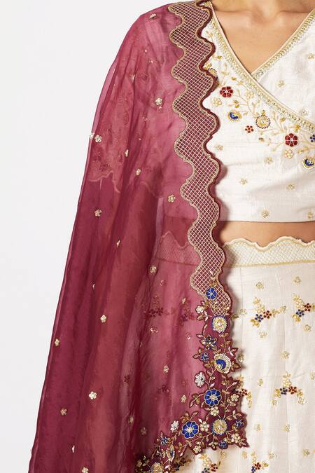Nadima Saqib_Beige Organza, Pure V Neck Bridal Lehenga Set _Online_at_Aza_Fashions