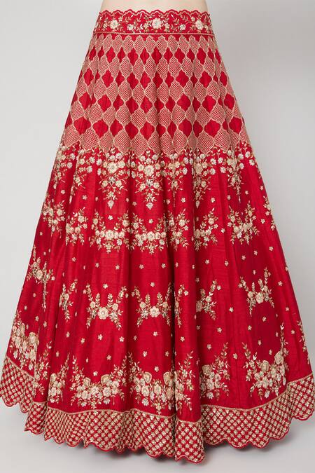Buy Nadima Saqib Red Raw Silk, Organza Boat Embroidered Bridal Lehenga Set Online at Aza Fashions Buy_Nadima Saqib_Red Raw Silk, Organza Boat Embroidered Bridal Lehenga Set _Online_at_Aza_Fashions