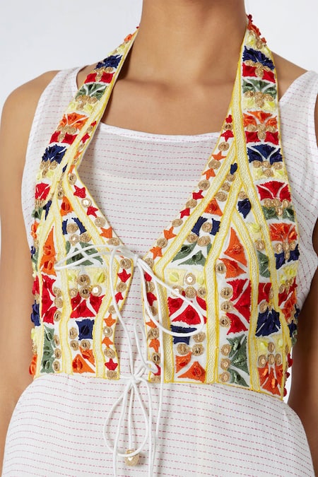 Buy Nadima Saqib White Linen Cotton V Neck Embroidered Jacket Online at Aza Fashions Buy_Nadima Saqib_White Linen Cotton V Neck Embroidered Jacket _Online_at_Aza_Fashions