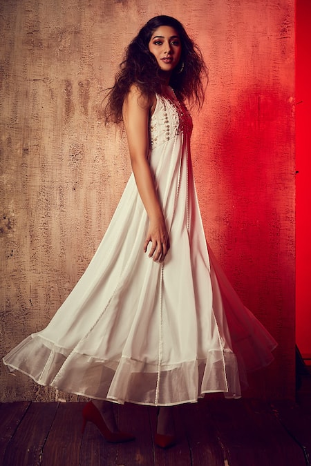 Buy_Nadima Saqib_White Georgette, Cotton Silk Round Embroidered Gown _Online_at_Aza_Fashions