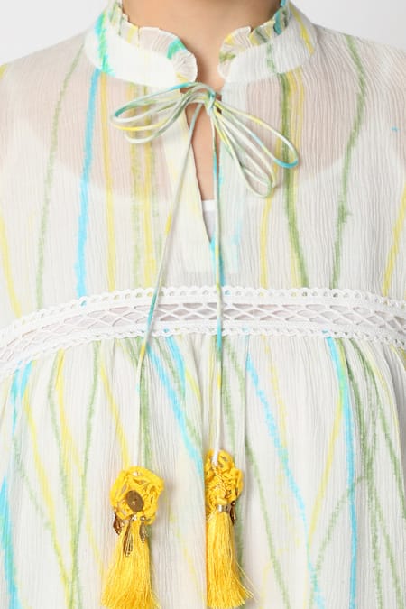 Buy_Nadima Saqib_White Wrinkle Cotton High Neck Tie-dye Dress _Online_at_Aza_Fashions