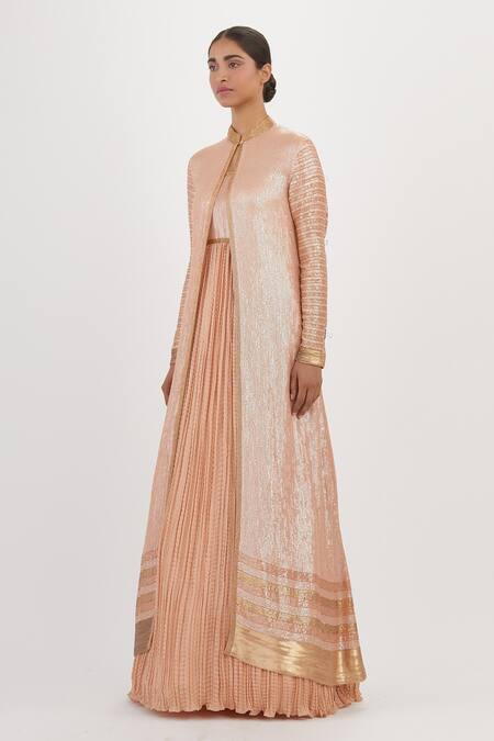 Buy_Nakul Sen_Pink Chiffon Sequin Band Embroidered Jacket With Gown_Online_at_Aza_Fashions