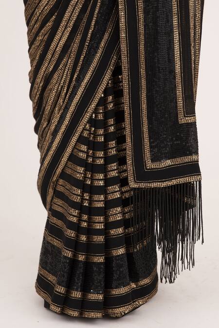 Nakul Sen Black Chiffon Sequin V Neck Embroidered Saree With Blouse at Aza Fashions Nakul Sen_Black Chiffon Sequin V Neck Embroidered Saree With Blouse_at_Aza_Fashions