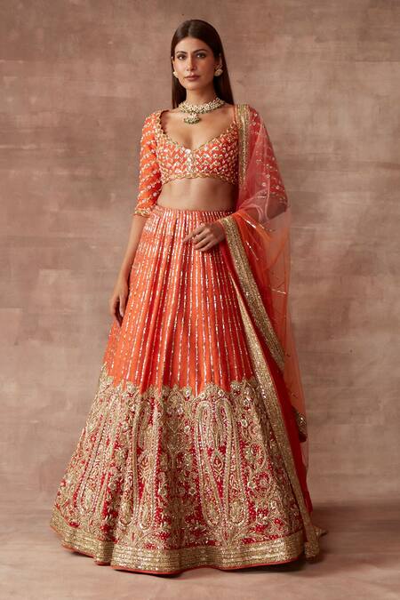 Buy Orange Raw Silk Embroidery Zari And Zardozi V Meira Bridal Lehenga Set  For Women by Neeta Lulla Online at Aza Fashions.