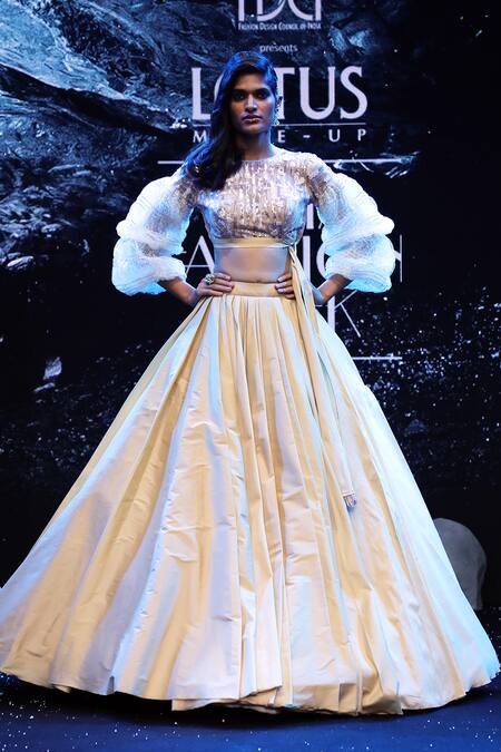 Neeta Lulla_Beige Embroidered Silk Lehenga Set _Online_at_Aza_Fashions