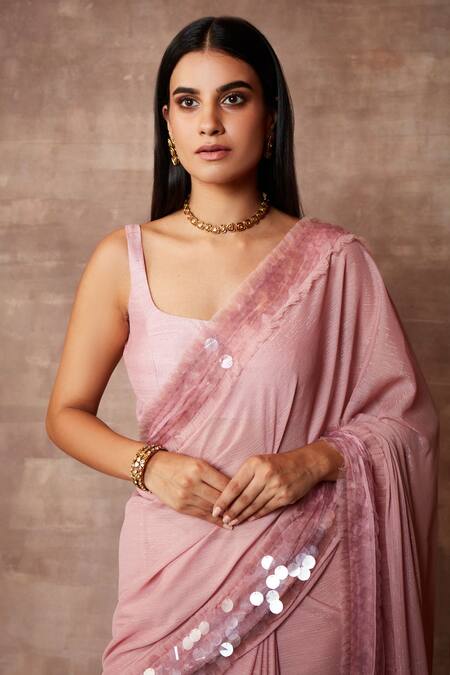 Neeta Lulla_Pink Chiffon Maeve Sequin Border Saree With Blouse_at_Aza_Fashions
