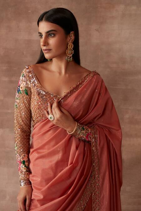 Buy_Neeta Lulla_Orange Organza Leila Zari Border Saree With Blouse_Online_at_Aza_Fashions