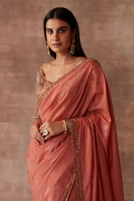 Neeta Lulla_Orange Organza Leila Zari Border Saree With Blouse_at_Aza_Fashions