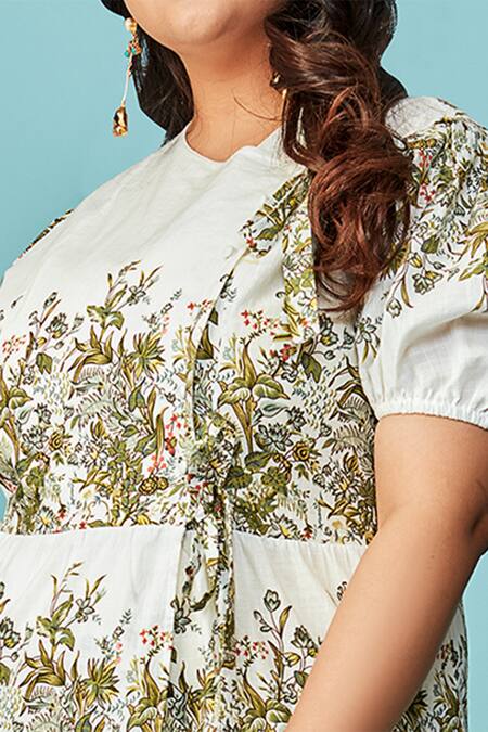Buy Not So Serious By Pallavi Mohan White Cotton Embroidery Round Amber Overlap Printed Gown Online at Aza Fashions Buy_Not So Serious By Pallavi Mohan_White Cotton Embroidery Round Amber Overlap Printed Gown _Online_at_Aza_Fashions