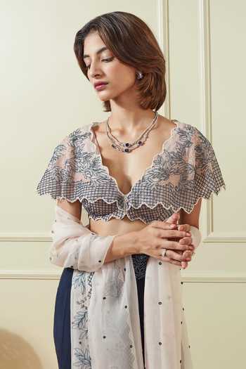 Buy Not So Serious By Pallavi Mohan Blue Silk Organza Embroidery V Neck Blouse And Gharara Set Online at Aza Fashions Buy_Not So Serious By Pallavi Mohan_Blue Silk Organza Embroidery V Neck Blouse And Gharara Set _Online_at_Aza_Fashions