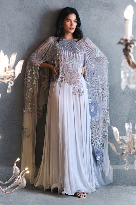 Jovani Dress 23891 | Embellished Long Cape Evening Gown
