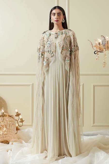 Dina Melwani crystal-embellished cape-design Gown - Farfetch
