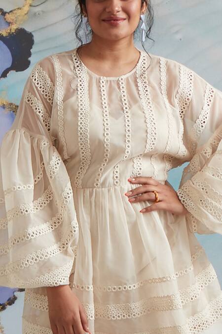 Buy_Not So Serious By Pallavi Mohan_White Organza Plain Round Earth Ball Dress _Online_at_Aza_Fashions