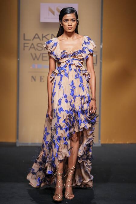 Buy_Not So Serious By Pallavi Mohan_Pink Viscose Jacquard And Crepe Embroidered Winsome Asymmetric Dress  _Online_at_Aza_Fashions