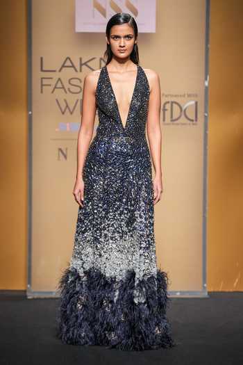Buy Not So Serious By Pallavi Mohan Blue Tulle Embroidery Bead Plunge V Neck Stellar Gown at Aza Fashions Buy_Not So Serious By Pallavi Mohan_Blue Tulle Embroidery Bead Plunge V Neck Stellar Gown _at_Aza_Fashions