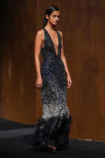 Buy Not So Serious By Pallavi Mohan Blue Tulle Embroidery Bead Plunge V Neck Stellar Gown Online at Aza Fashions Buy_Not So Serious By Pallavi Mohan_Blue Tulle Embroidery Bead Plunge V Neck Stellar Gown _Online_at_Aza_Fashions