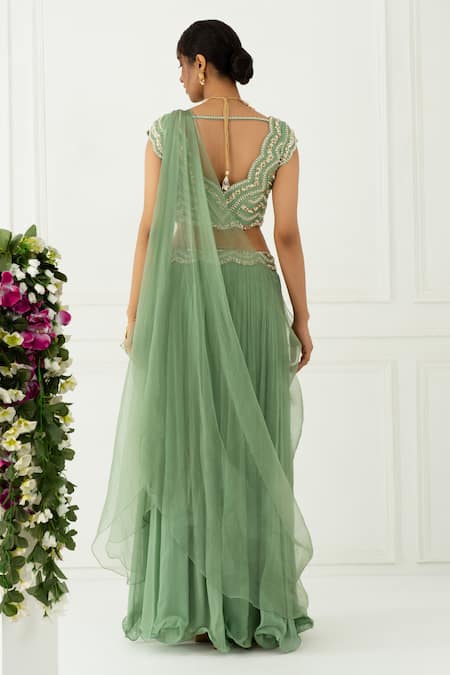 NIDHIKA SHEKHAR Pre-Draped Sharara Saree with Blouse 