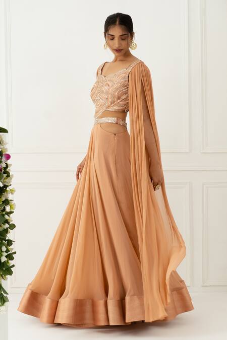 Nidhika Shekhar_Pink Silk, Georgette Scoop Neck Embroidered Gown _Online_at_Aza_Fashions