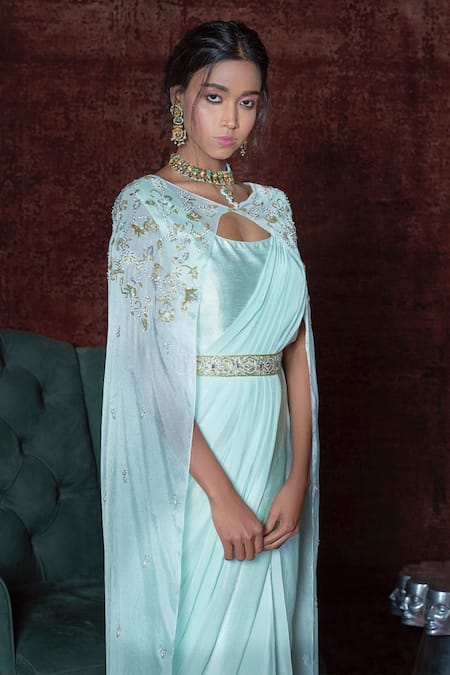 Nidhika Shekhar Silk Saree Gown with Cape 
