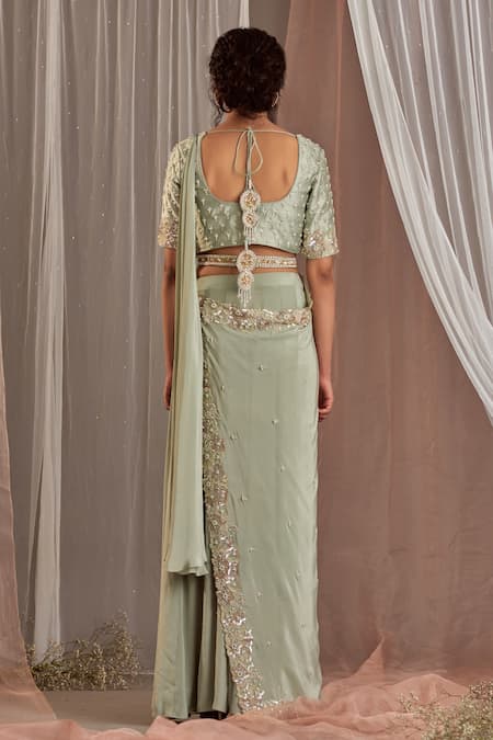 NIDHIKA SHEKHAR Embroidered Pre-Draped Saree With Blouse 