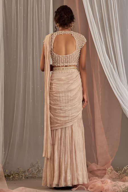 Nidhika Shekhar Embroidered Blouse Pre-Draped Saree Set