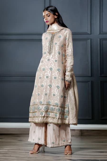 Nandita Thirani Pink Brocade Round Kurta And Palazzo Set 