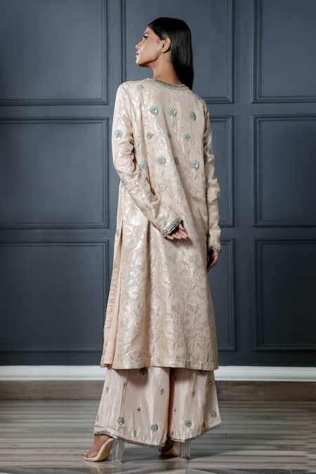 Shop Nandita Thirani Pink Brocade Round Kurta And Palazzo Set at Aza Fashions Shop_Nandita Thirani_Pink Brocade Round Kurta And Palazzo Set _at_Aza_Fashions