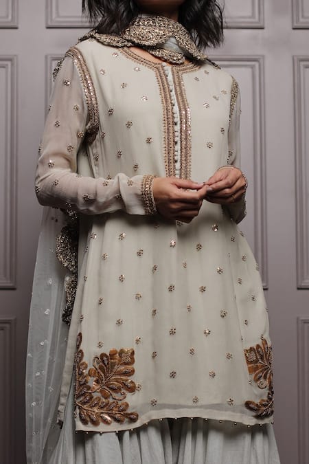 Shop Nandita Thirani Green Net, Chiffon, Poplin Round Embroidered Kurta And Sharara Set at Aza Fashions Shop_Nandita Thirani_Green Net, Chiffon, Poplin Round Embroidered Kurta And Sharara Set _at_Aza_Fashions
