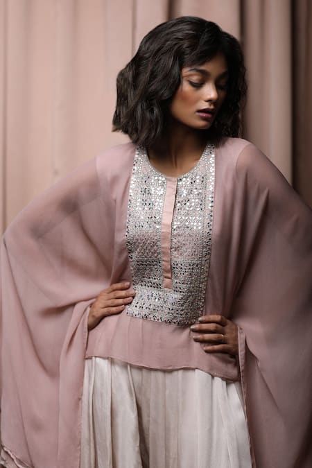 Nandita Thirani Beige Georgette, Satin Round Embroidered Kaftan Top And Dhoti Pant Set Online at Aza Fashions Nandita Thirani_Beige Georgette, Satin Round Embroidered Kaftan Top And Dhoti Pant Set _Online_at_Aza_Fashions
