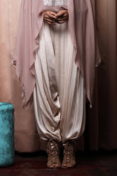 Buy Nandita Thirani Beige Georgette, Satin Round Embroidered Kaftan Top And Dhoti Pant Set Online at Aza Fashions Buy_Nandita Thirani_Beige Georgette, Satin Round Embroidered Kaftan Top And Dhoti Pant Set _Online_at_Aza_Fashions