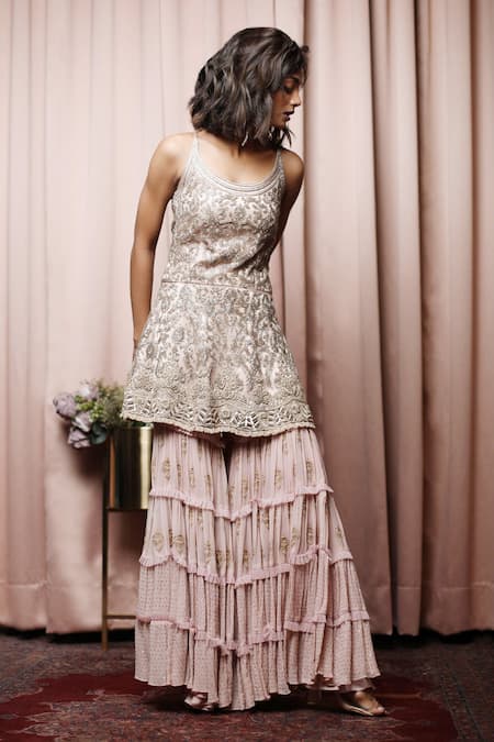 Shop Nandita Thirani Pink Net, Chiffon Round Embroidered Kurta And Sharara Set at Aza Fashions Shop_Nandita Thirani_Pink Net, Chiffon Round Embroidered Kurta And Sharara Set _at_Aza_Fashions