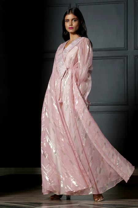 Nandita Thirani Pink , Satin V Neck Angarkha Kurta Online at Aza Fashions Nandita Thirani_Pink , Satin V Neck Angarkha Kurta _Online_at_Aza_Fashions