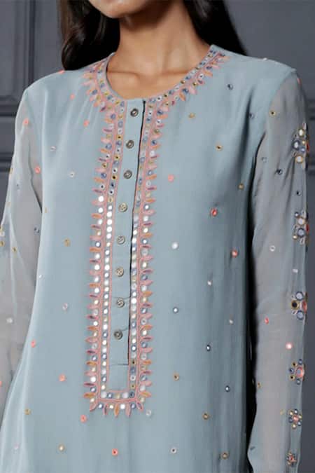 Nandita Thirani Blue Crepe, Chiffon Round Embroidered Kurta And Palazzo Set Online at Aza Fashions Nandita Thirani_Blue Crepe, Chiffon Round Embroidered Kurta And Palazzo Set _Online_at_Aza_Fashions