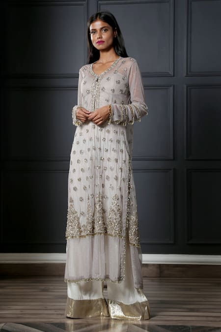 Shop Nandita Thirani Blue Net, Crepe Round Embroidered Jacket And Palazzo Set at Aza Fashions Shop_Nandita Thirani_Blue Net, Crepe Round Embroidered Jacket And Palazzo Set _at_Aza_Fashions