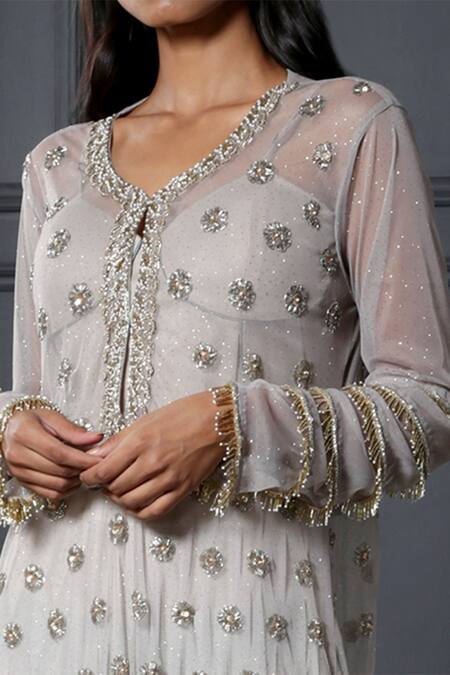 Nandita Thirani Blue Net, Crepe Round Embroidered Jacket And Palazzo Set Online at Aza Fashions Nandita Thirani_Blue Net, Crepe Round Embroidered Jacket And Palazzo Set _Online_at_Aza_Fashions