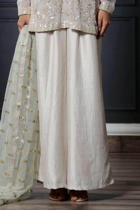 Nandita Thirani White Crepe, Chiffon, Georgette Round Embroidered Kurta And Palazzo Set at Aza Fashions Nandita Thirani_White Crepe, Chiffon, Georgette Round Embroidered Kurta And Palazzo Set _at_Aza_Fashions