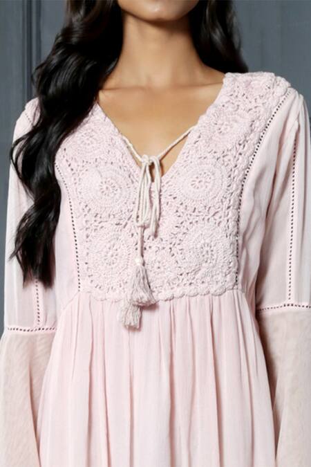 Buy Nandita Thirani Pink Chiffon V Neck Embroidered Dress Online at Aza Fashions Buy_Nandita Thirani_Pink Chiffon V Neck Embroidered Dress _Online_at_Aza_Fashions