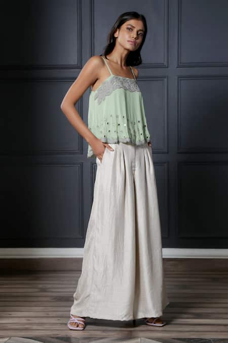 Ivory High Waisted Wide Leg Pleated Pants – Marble Hive